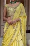 House of Dasmaya_Yellow Dupion Embroidered Mirror One Shoulder Blouse Lehenga Set _Online_at_Aza_Fashions