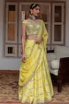 Buy_House of Dasmaya_Yellow Dupion Embroidered Mirror One Shoulder Blouse Lehenga Set _Online_at_Aza_Fashions