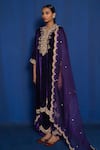 Romaa_Purple Silk Velvet Hand Embroidered Zardozi Mandarin Collar Kurta Set  _Online_at_Aza_Fashions