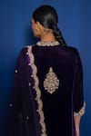 Shop_Romaa_Purple Silk Velvet Hand Embroidered Zardozi Mandarin Collar Kurta Set  _Online_at_Aza_Fashions