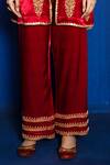 Romaa_Red Mushroo Silk Hand Embroidered Zardozi U Neck Kurta And Pant Set _Online_at_Aza_Fashions