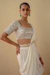 Mint blush_Ivory Chinon Chiffon Embroidered Ruffled And Pre-stitched Saree With Blouse _Online_at_Aza_Fashions