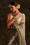 Shop_Paaprika_Grey Organza Leheriya And Embroidered Chevron Pattern & Thread Saree  _Online_at_Aza_Fashions