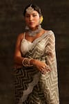 Paaprika_Grey Organza Leheriya And Embroidered Chevron Pattern & Thread Saree  _at_Aza_Fashions