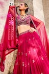 Awigna_Magenta Georgette And Soft Net Embroidery Farzin Placement Lehenga Set _Online_at_Aza_Fashions