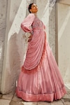 Awigna_Pink Chiffon Embroidery Sequin And Imaya Floral Saree Gown With Belt _Online_at_Aza_Fashions