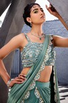 Awigna_Green Georgette Embroidery Irfat Layered Pre-draped Saree With Blouse _Online_at_Aza_Fashions