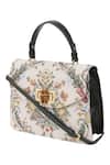 The Leather Garden_Beige Floral Pattern Jacquard Handbag With Bamboo Lock _Online_at_Aza_Fashions
