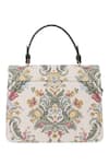 Buy_The Leather Garden_Beige Floral Pattern Jacquard Handbag With Bamboo Lock _Online_at_Aza_Fashions