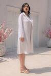 Shop_Monk & Mei By Sonia Anand_White Georgette Embroidery, Sequins Collared Heer Jacket _Online_at_Aza_Fashions