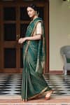 Dressfolk_Green 100% Linen And Zari Woven Stripe Henna Saree _Online_at_Aza_Fashions