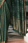 Buy_Dressfolk_Green 100% Linen And Zari Woven Stripe Henna Saree _Online_at_Aza_Fashions