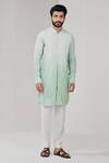 Shop_Shreyansh Designs_Blue Cotton Silk Mandarin Collar Kurta _Online_at_Aza_Fashions