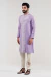 Buy_Shreyansh Designs_Purple Cotton Linen Color Block Pattern Kurta _Online_at_Aza_Fashions
