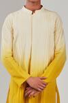 Shreyansh Designs_Yellow Cotton Silk Pintuck Pattern Ombre Kurta _Online_at_Aza_Fashions