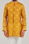 Buy_Shreyansh Designs_Yellow Cotton Silk Embroidery Motif Kurta _Online_at_Aza_Fashions