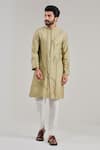 Buy_Shreyansh Designs_Green Cotton Silk Mandarin Collar Straight Kurta _Online_at_Aza_Fashions