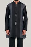 Shreyansh Designs_Black Cotton Silk Color Blocked Kurta _Online_at_Aza_Fashions