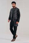 Shreyansh Designs_Black Dupion Silk Embellished Mirror Work Nehru Jacket  _Online_at_Aza_Fashions