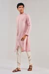 Buy Shreyansh Designs Pink Cotton Linen Asymmetric Kurta Online at Aza Fashions Buy_Shreyansh Designs_Pink Cotton Linen Asymmetric Kurta _Online_at_Aza_Fashions