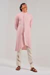 Shreyansh Designs Pink Cotton Linen Asymmetric Kurta at Aza Fashions Shreyansh Designs_Pink Cotton Linen Asymmetric Kurta _at_Aza_Fashions
