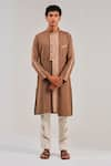 Shreyansh Designs_Brown Cotton Linen Color Block Kurta _Online_at_Aza_Fashions