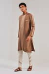 Buy_Shreyansh Designs_Brown Cotton Linen Color Block Kurta _Online_at_Aza_Fashions