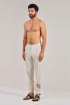 Shreyansh Designs_White Cotton Linen Panelled Straight Pant  _Online_at_Aza_Fashions