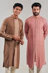 Buy_Shreyansh Designs_Brown Cotton Linen Kurta _Online_at_Aza_Fashions