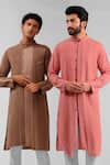 Shreyansh Designs_Brown Cotton Linen Color Block Kurta _at_Aza_Fashions