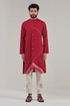 Shreyansh Designs Red Cotton Linen Round Mandarin Collar Kurta Online at Aza Fashions Shreyansh Designs_Red Cotton Linen Round Mandarin Collar Kurta _Online_at_Aza_Fashions