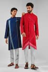 Shreyansh Designs_Blue Cotton Linen Extended Lapel Kurta  _Online_at_Aza_Fashions