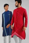 Buy_Shreyansh Designs_Blue Cotton Linen Extended Lapel Kurta  _Online_at_Aza_Fashions