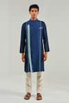 Shop_Shreyansh Designs_Blue Cotton Linen Extended Lapel Kurta  _Online_at_Aza_Fashions