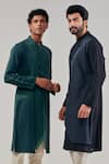 Shreyansh Designs Green Cotton Linen Asymmetric Panelled Kurta Online at Aza Fashions Shreyansh Designs_Green Cotton Linen Asymmetric Panelled Kurta _Online_at_Aza_Fashions