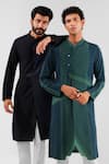 Buy Shreyansh Designs Green Cotton Linen Asymmetric Panelled Kurta Online at Aza Fashions Buy_Shreyansh Designs_Green Cotton Linen Asymmetric Panelled Kurta _Online_at_Aza_Fashions