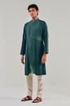 Shop Shreyansh Designs Green Cotton Linen Asymmetric Panelled Kurta Online at Aza Fashions Shop_Shreyansh Designs_Green Cotton Linen Asymmetric Panelled Kurta _Online_at_Aza_Fashions