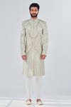Buy_Shreyansh Designs_Ivory Dupion Silk Floral Cutdana And Pearl Embellished Sherwani _Online_at_Aza_Fashions