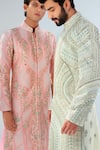 Shreyansh Designs_Ivory Dupion Silk Floral Cutdana And Pearl Embellished Sherwani _at_Aza_Fashions