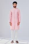 Shreyansh Designs_Pink Cotton Silk Stand Collared Kurta _Online_at_Aza_Fashions