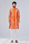 Shreyansh Designs_Orange Cotton Silk Embroidery Waves Ornate Kurta  _Online_at_Aza_Fashions