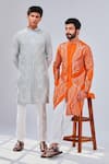 Shreyansh Designs_Orange Cotton Silk Embroidery Waves Ornate Kurta  _at_Aza_Fashions