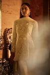 House of Exotique Ivory Organza, Net, Lurex Crystals, Pearls, Embroidered Embellished Kurta Set Online at Aza Fashions House of Exotique_Ivory Organza, Net, Lurex Crystals, Pearls, Embroidered Embellished Kurta Set _Online_at_Aza_Fashions