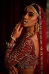 The House of Exotique_Red Net Embroidered Crystal Scoop Neck Bridal Lehenga Set  _Online_at_Aza_Fashions