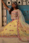 XOXO Apurva_Yellow Satin Organza Embroidered Floral Boat Carnival Lehenga Set  _Online_at_Aza_Fashions