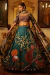 Buy_XOXO Apurva_Blue Chanderi Embroidered Floral Round Zardosi Bridal Lehenga Set _Online_at_Aza_Fashions