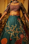 Buy_XOXO Apurva_Blue Chanderi Embroidered Floral Round Zardosi Bridal Lehenga Set 