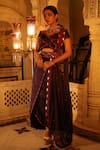 XOXO Apurva_Purple Crepe Embroidered Floral V Neck Saree And Blouse Set  _Online_at_Aza_Fashions