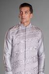 More Mischief_Grey Silk, Linen, Cotton Embroidery Waistcoat With Kurta Set_Online_at_Aza_Fashions