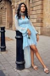 Shop_Style Junkiie_Blue Chiffon Tassels Shawl Neck Layered Dress _Online_at_Aza_Fashions